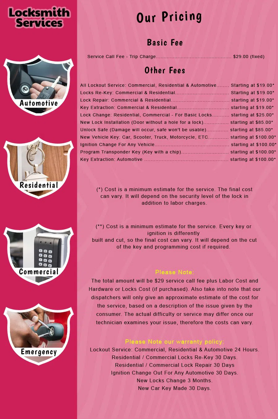 Waretown NJ Locksmith Store Waretown, NJ 609-373-1364 - price-list-c-18